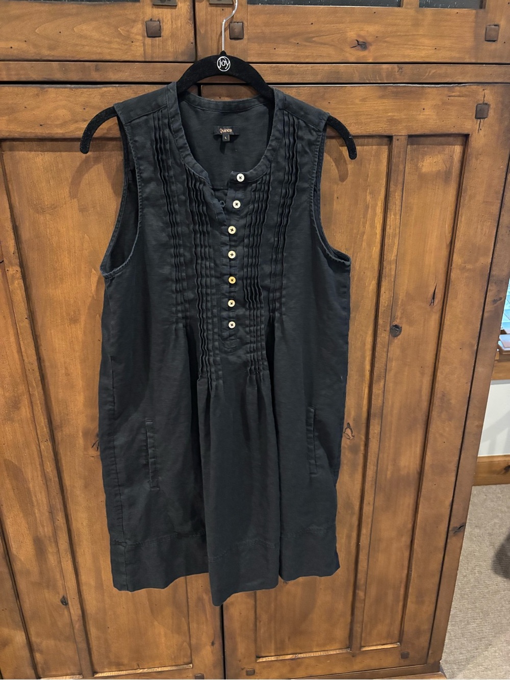 Quince Black Pintuck Button Front Tunic